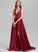 V-neck Satin Train Ball-Gown/Princess Front Sweep Prom Dresses Lynn Sequins Split With