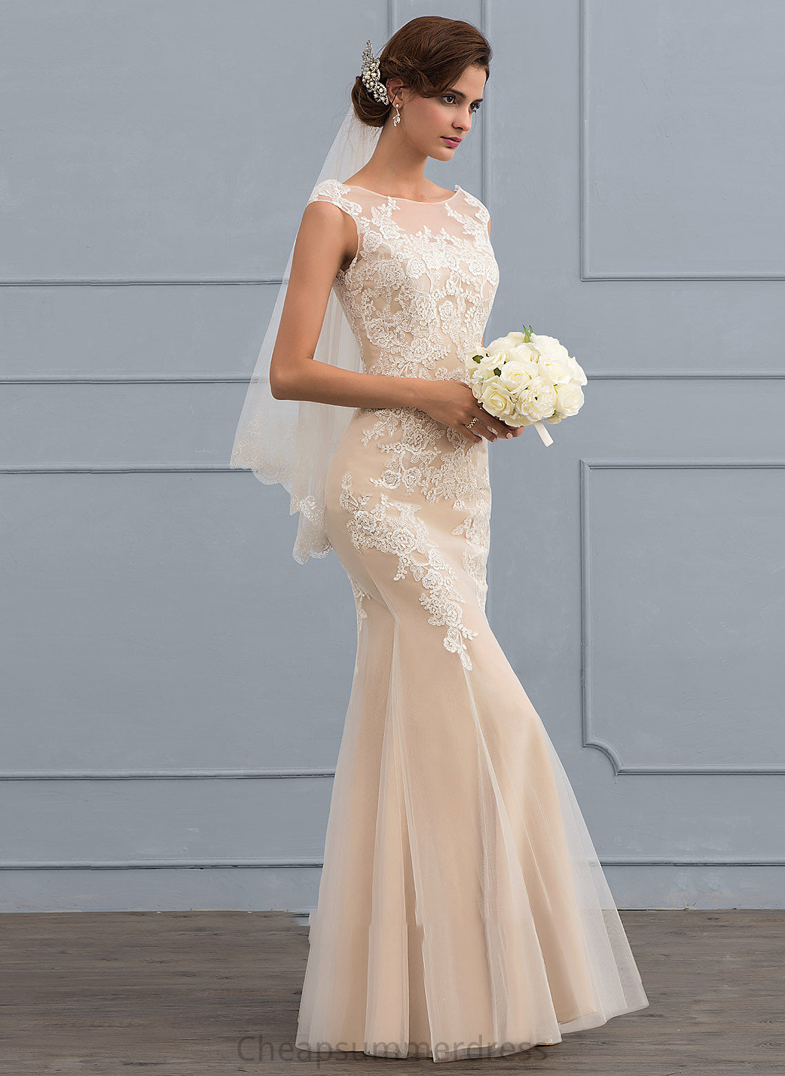 Tulle Parker Trumpet/Mermaid Neck Dress Scoop Wedding Lace Wedding Dresses Floor-Length