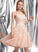 Ansley Neckline Sequins Tulle Beading Square A-Line Knee-Length With Prom Dresses