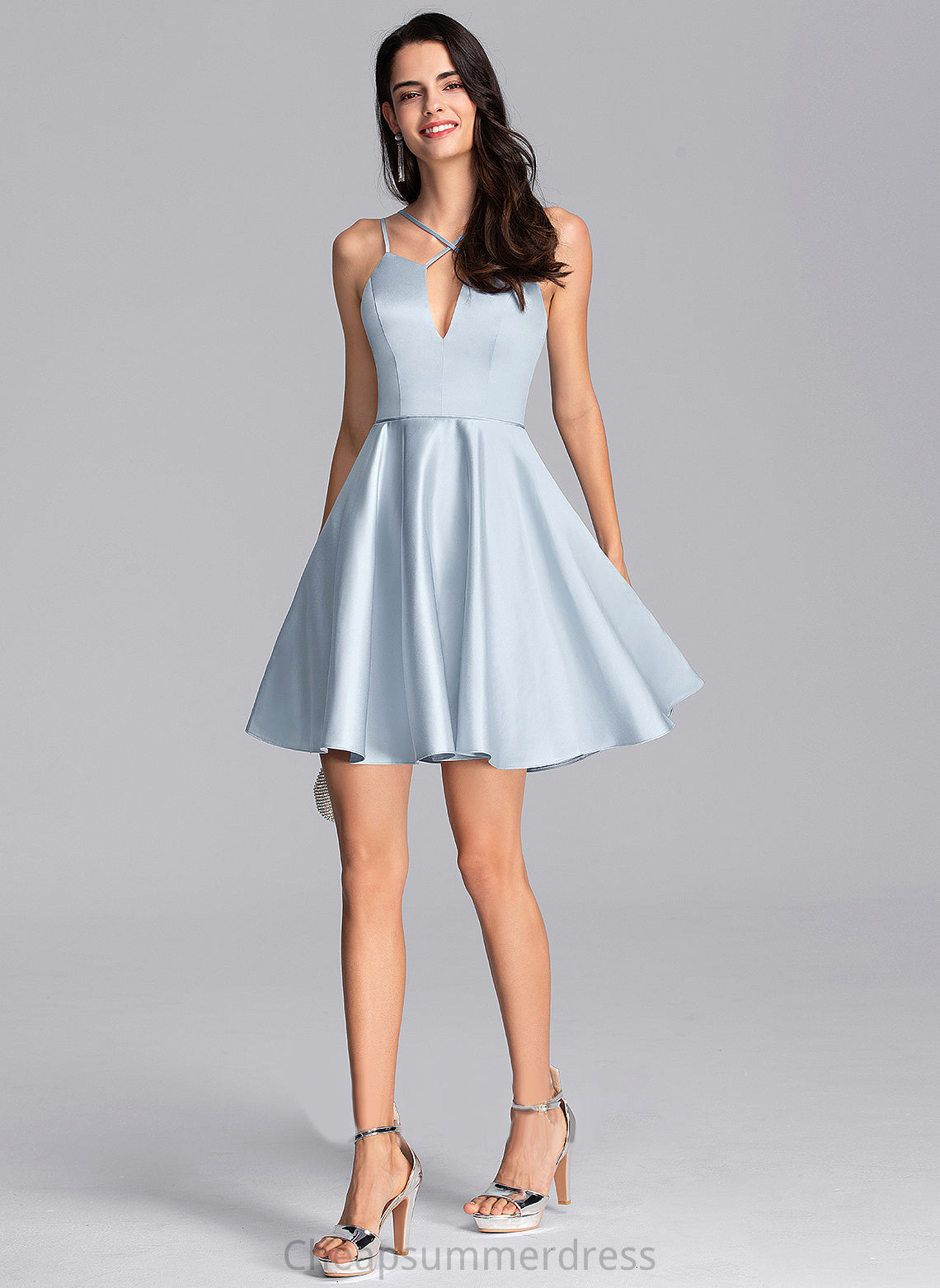 Short/Mini Prom Dresses A-Line Audrey Satin V-neck