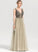 With Prom Dresses Front Floor-Length A-Line Lana Beading Sequins V-neck Tulle Split
