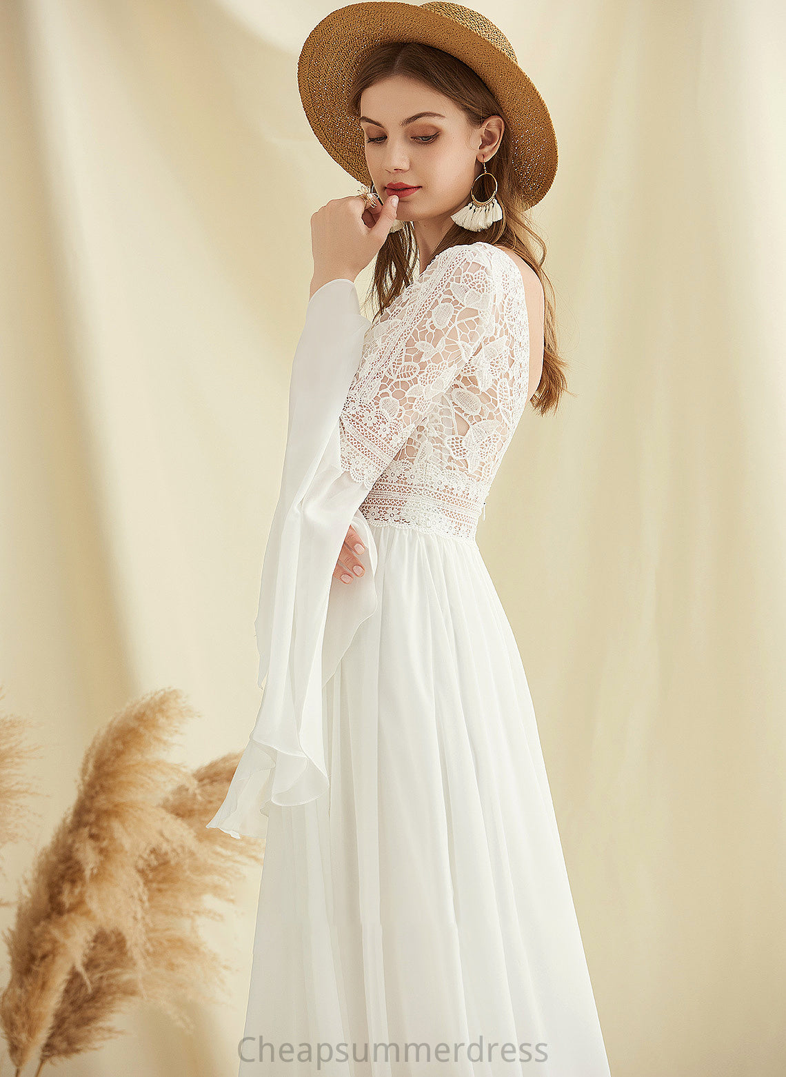 Split Sweep Chiffon Wedding A-Line With V-neck Wedding Dresses Front Train Leticia Dress Lace