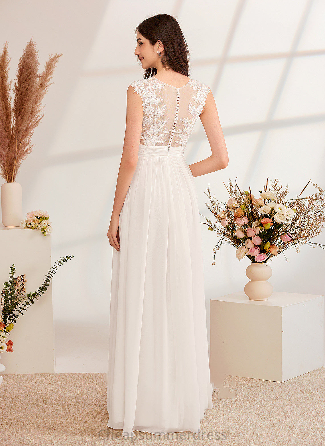 Dress Beading Wedding With Illusion Floor-Length Split Wedding Dresses A-Line Front Aryanna