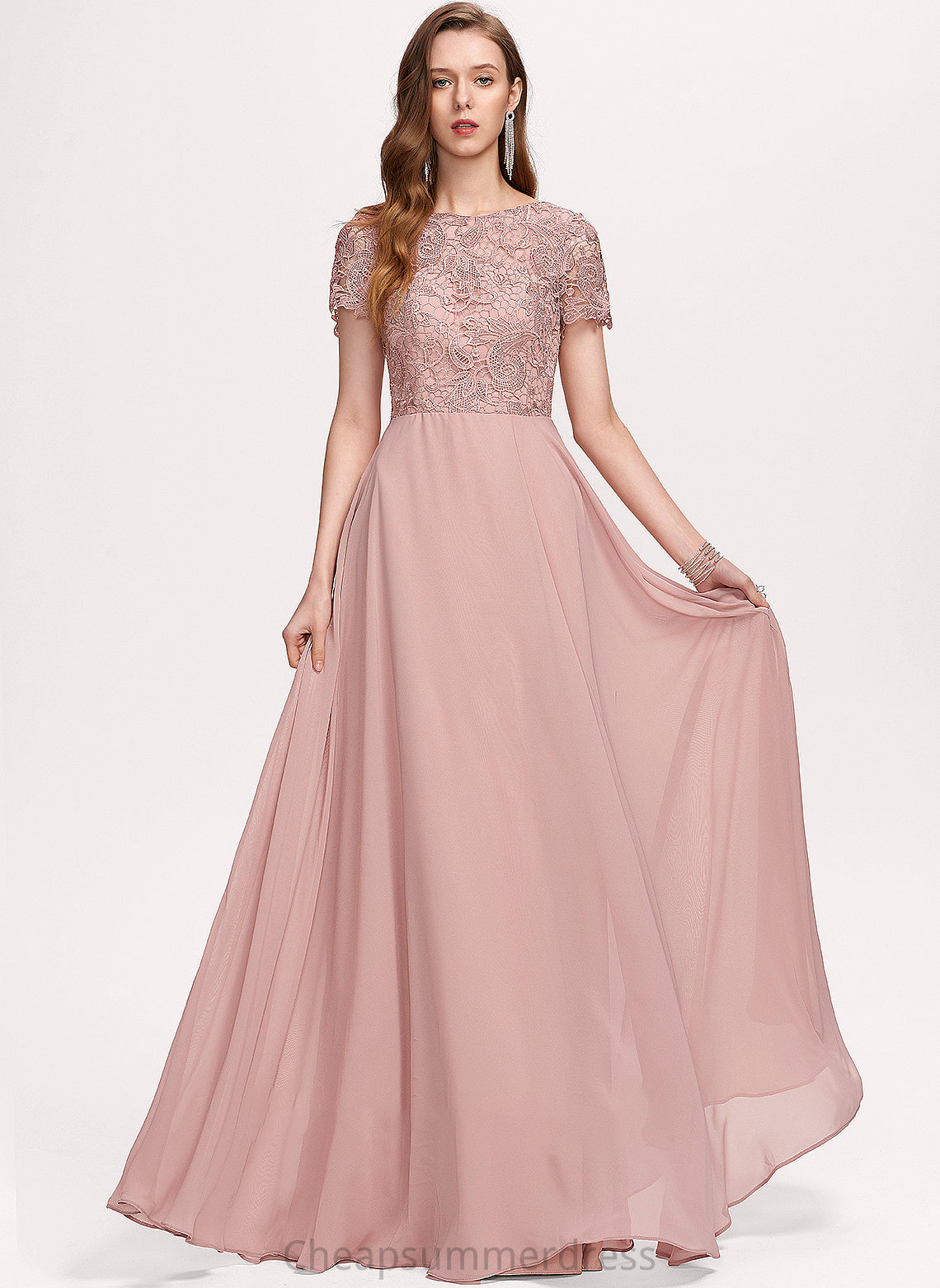 Neck Sequins Chiffon Prom Dresses Scoop Floor-Length With Tamara A-Line