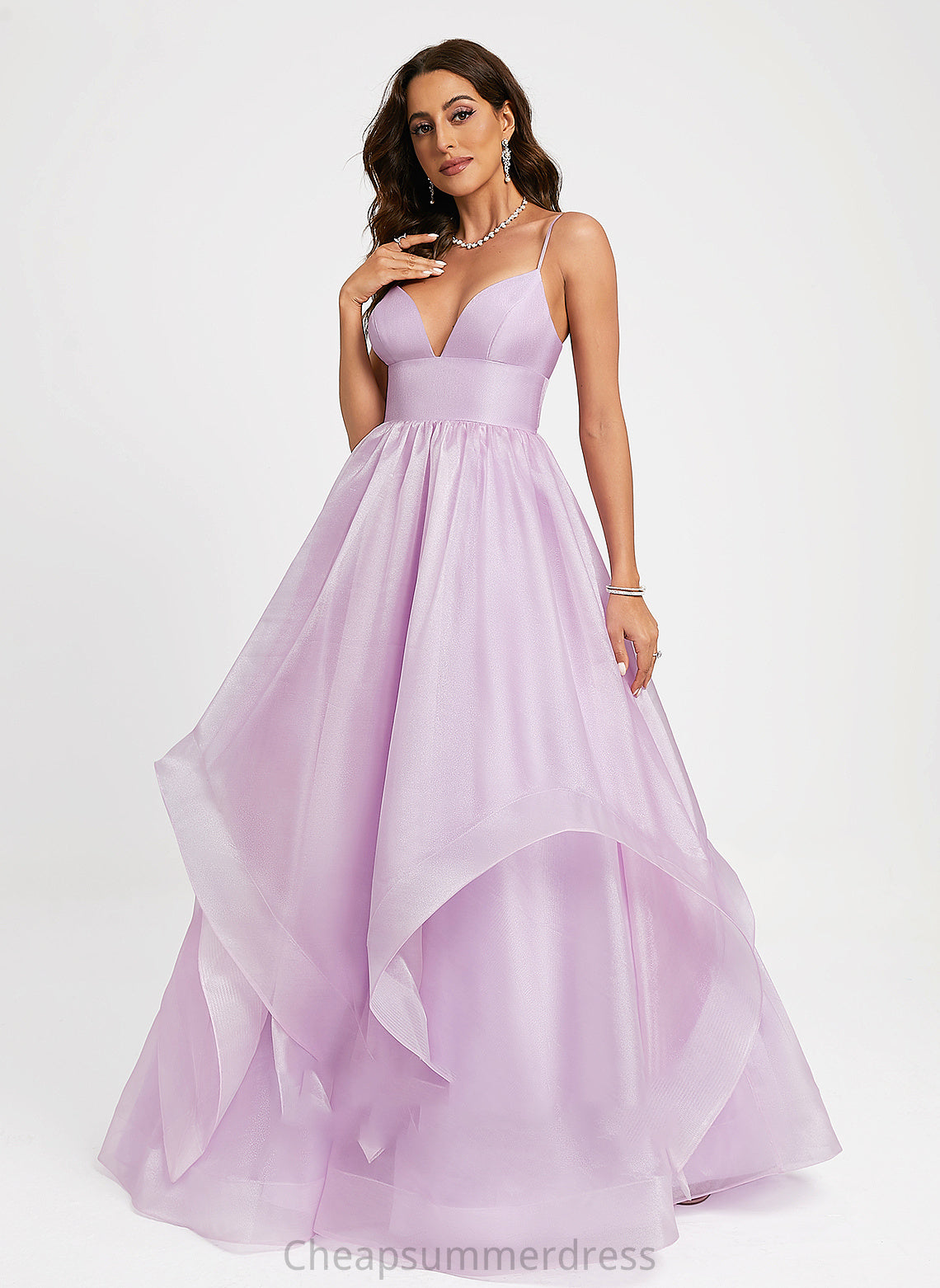 Sweep Organza Train Prom Dresses Braelyn V-neck Ball-Gown/Princess