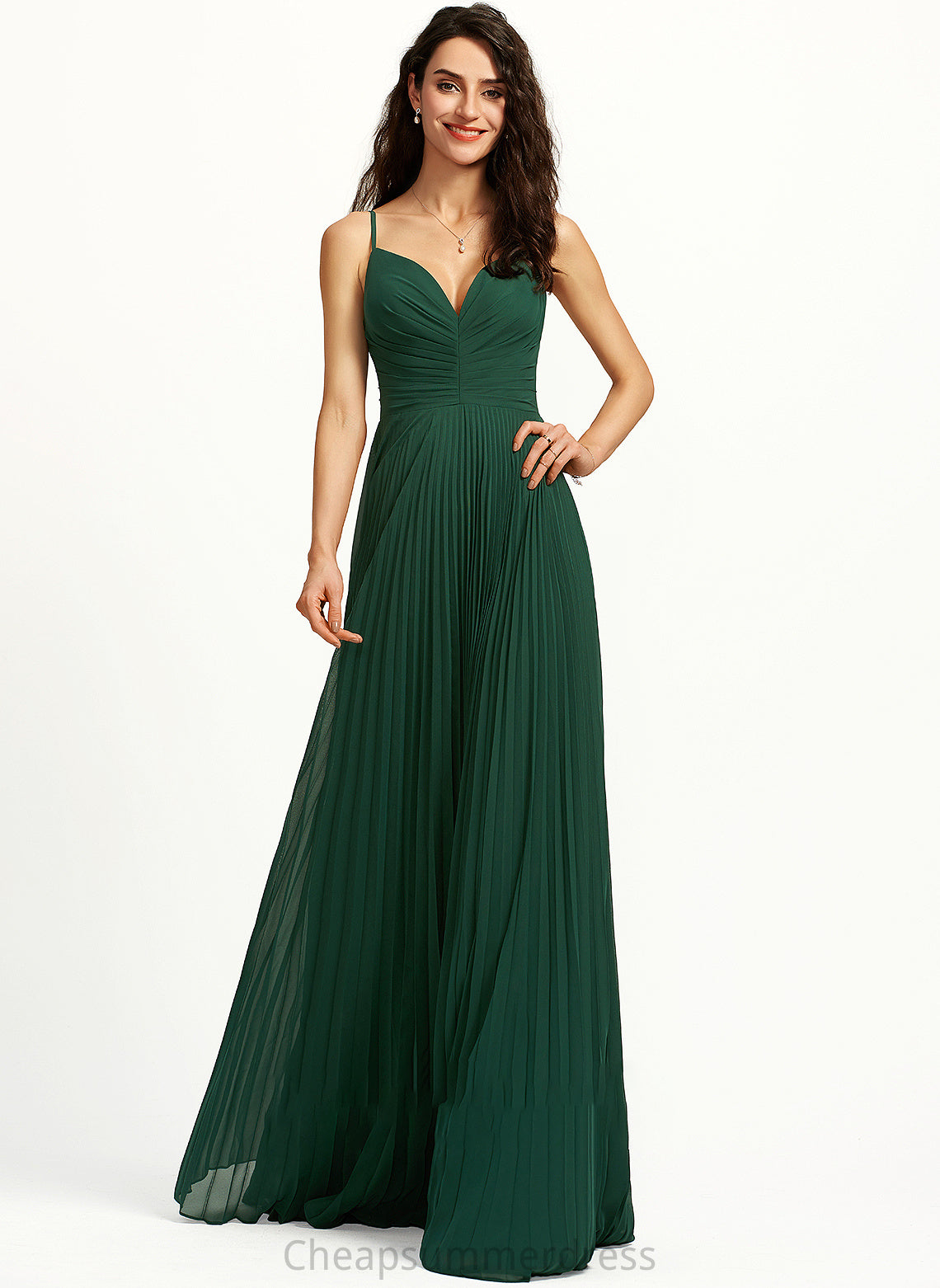 Alice A-Line Floor-Length Prom Dresses With V-neck Pleated