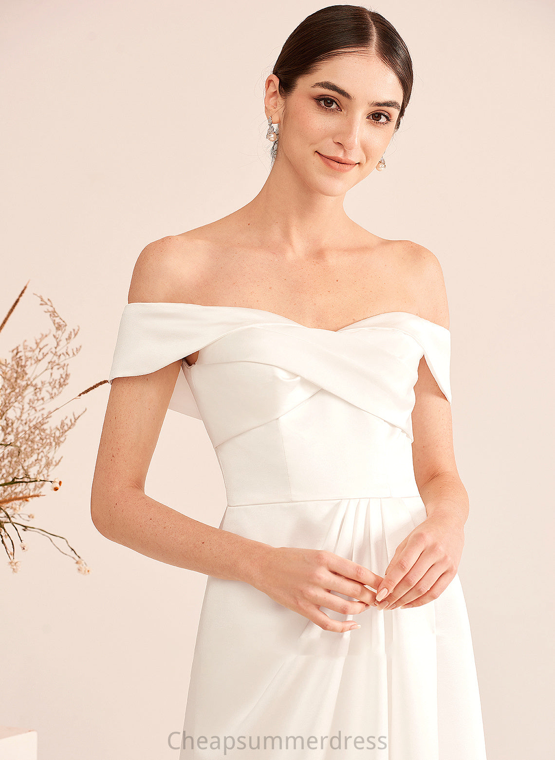 Penny Wedding Dresses Front Wedding Train Sweep Ruffle A-Line Off-the-Shoulder Split With Dress