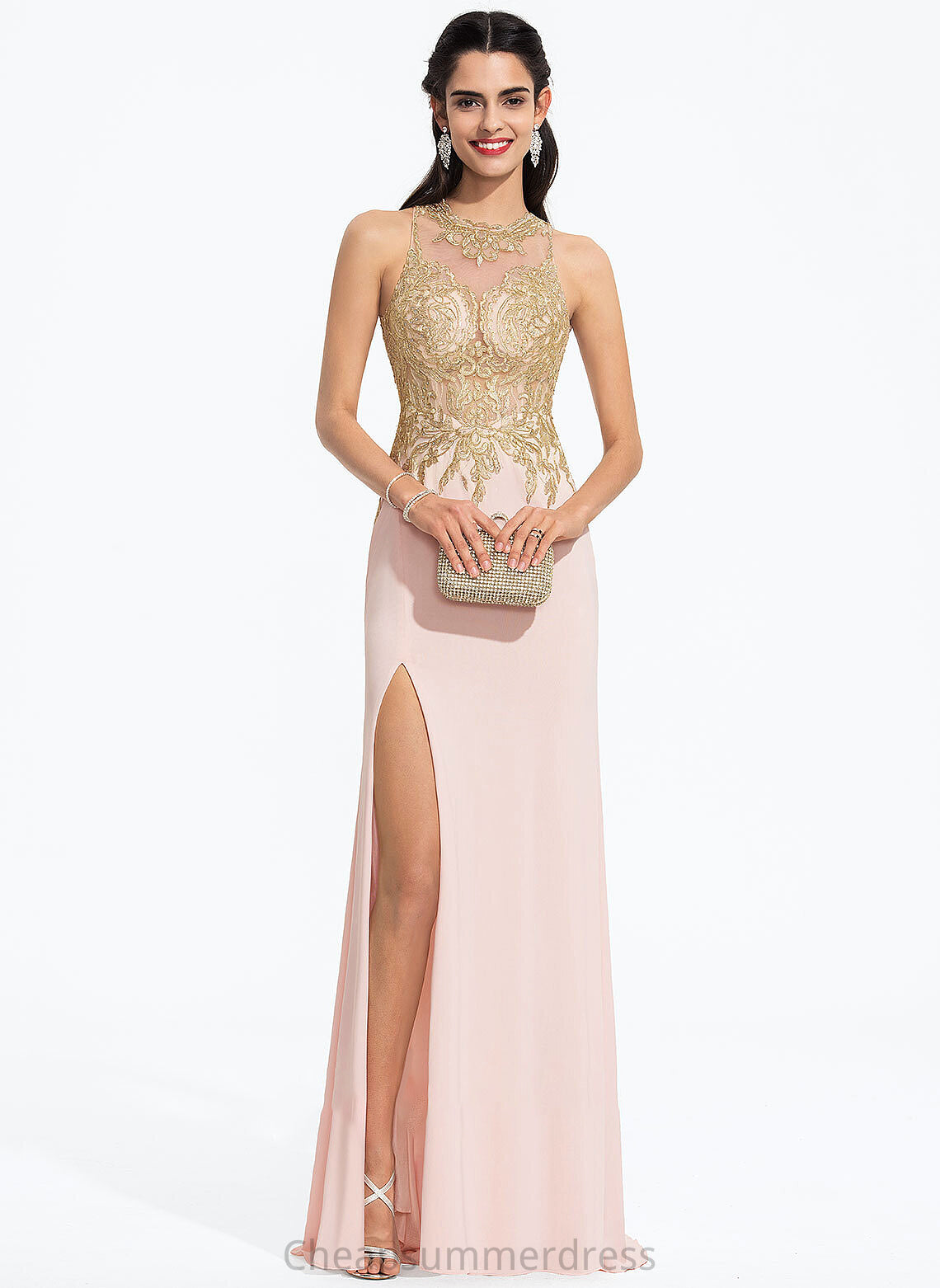 Sequins Naima With Sheath/Column Lace Neck Scoop Prom Dresses Jersey Sweep Train