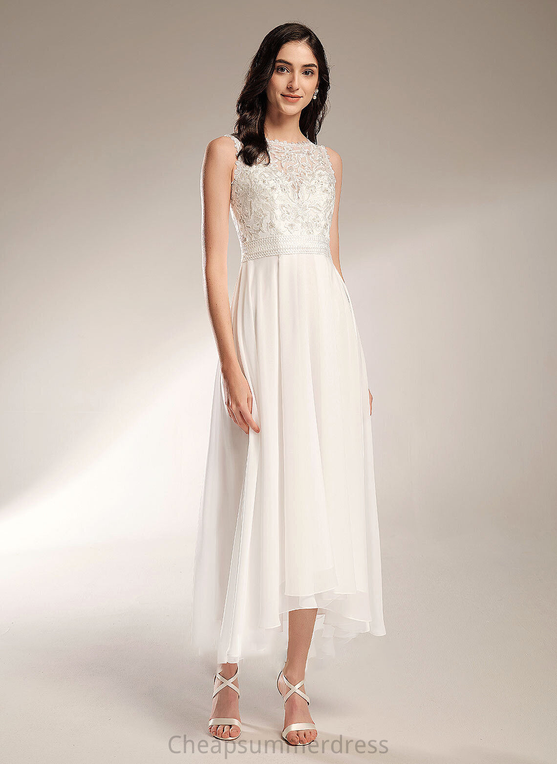Kaylah A-Line Asymmetrical Wedding Dresses Neck Wedding Dress Scoop