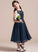 A-Line Chiffon With Tea-Length Lace Junior Bridesmaid Dresses Neck Ruffle Dominique Scoop