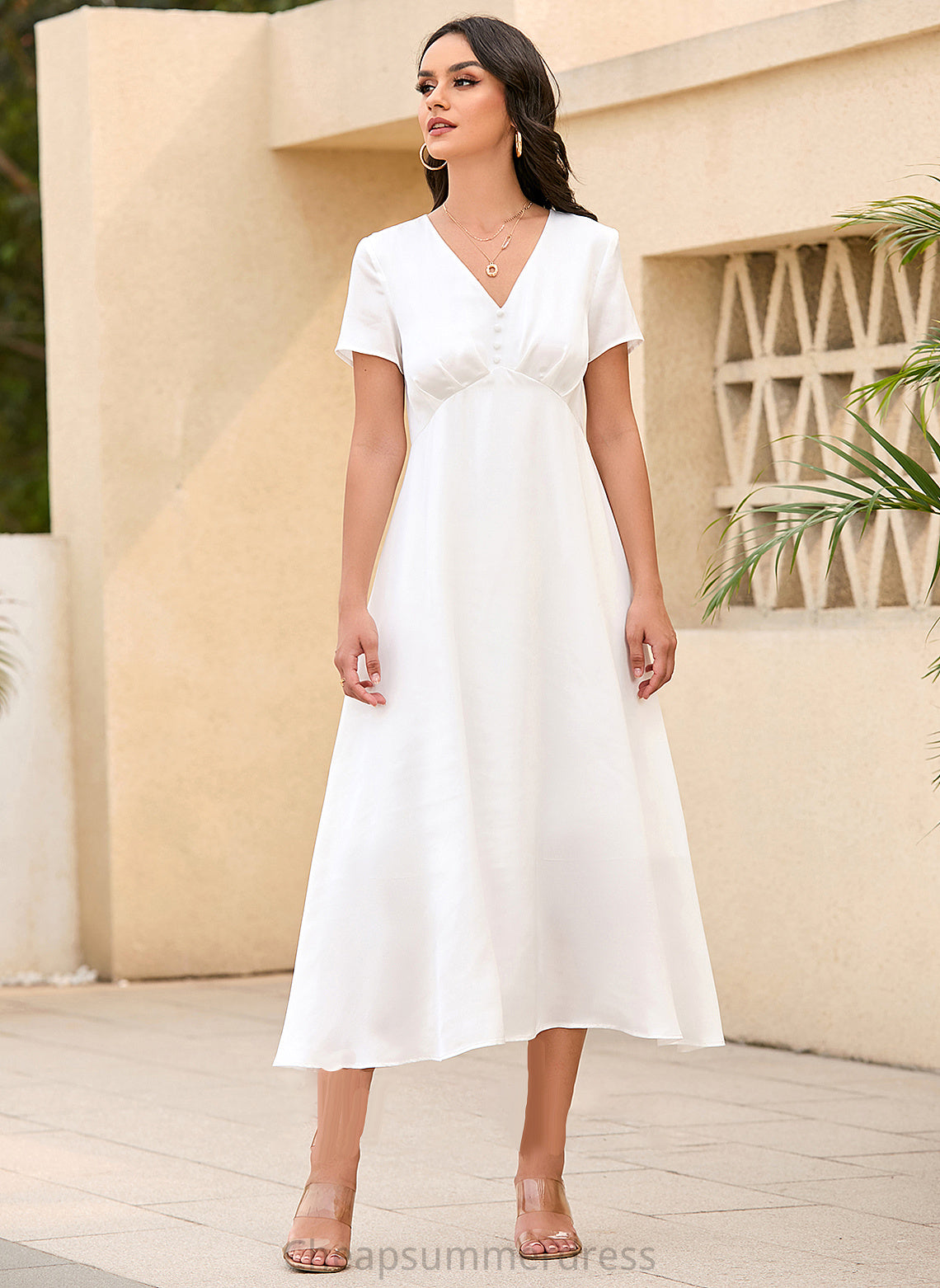 A-Line Natalee Wedding Dresses Wedding Dress V-neck Tea-Length