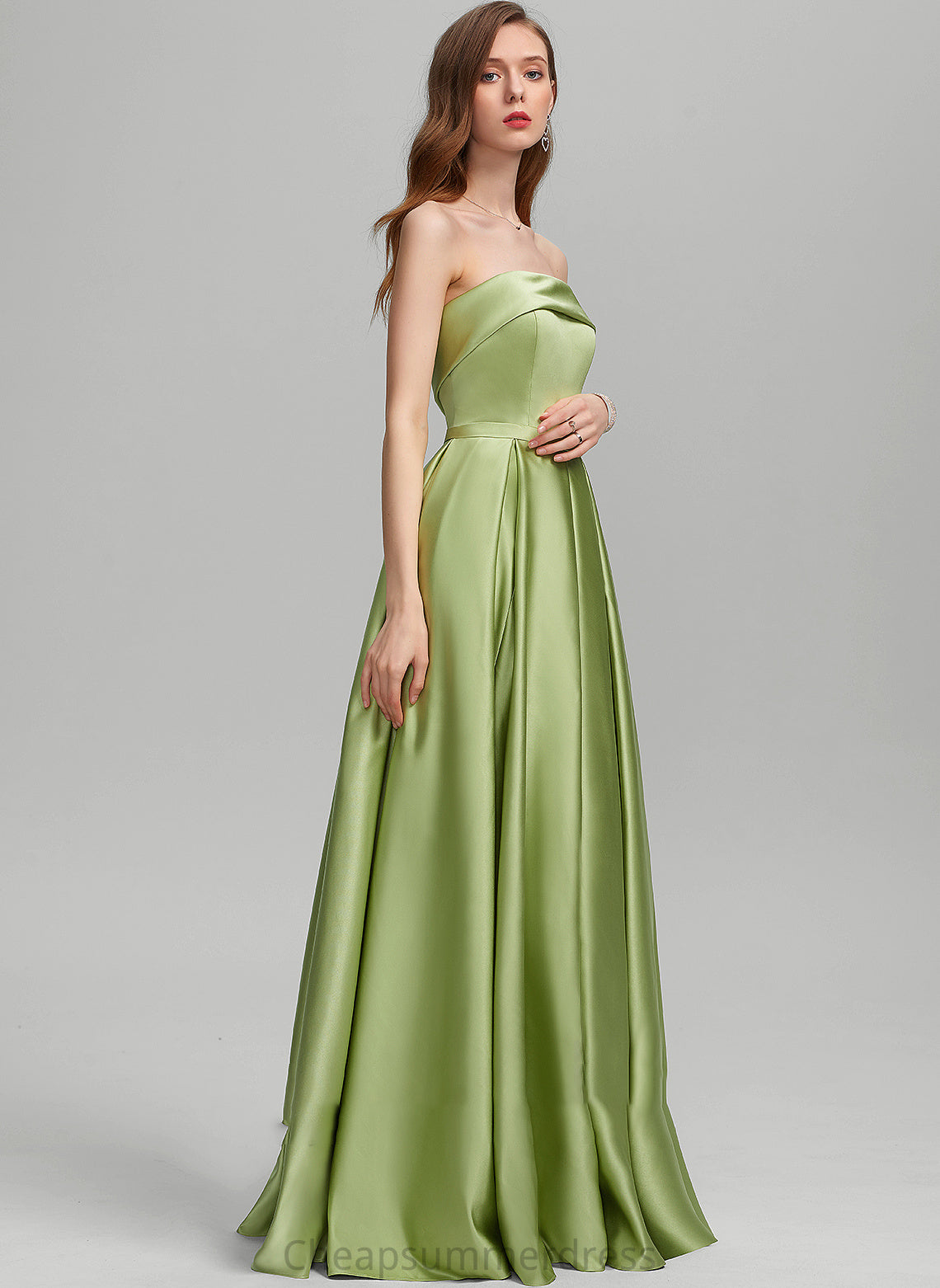 With Floor-Length Pockets Split Strapless Amelia Front Prom Dresses Satin Ball-Gown/Princess