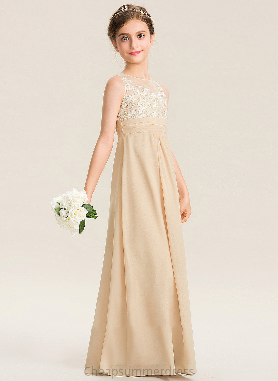 Chiffon A-Line Floor-Length Junior Bridesmaid Dresses Paris Neck Scoop Lace