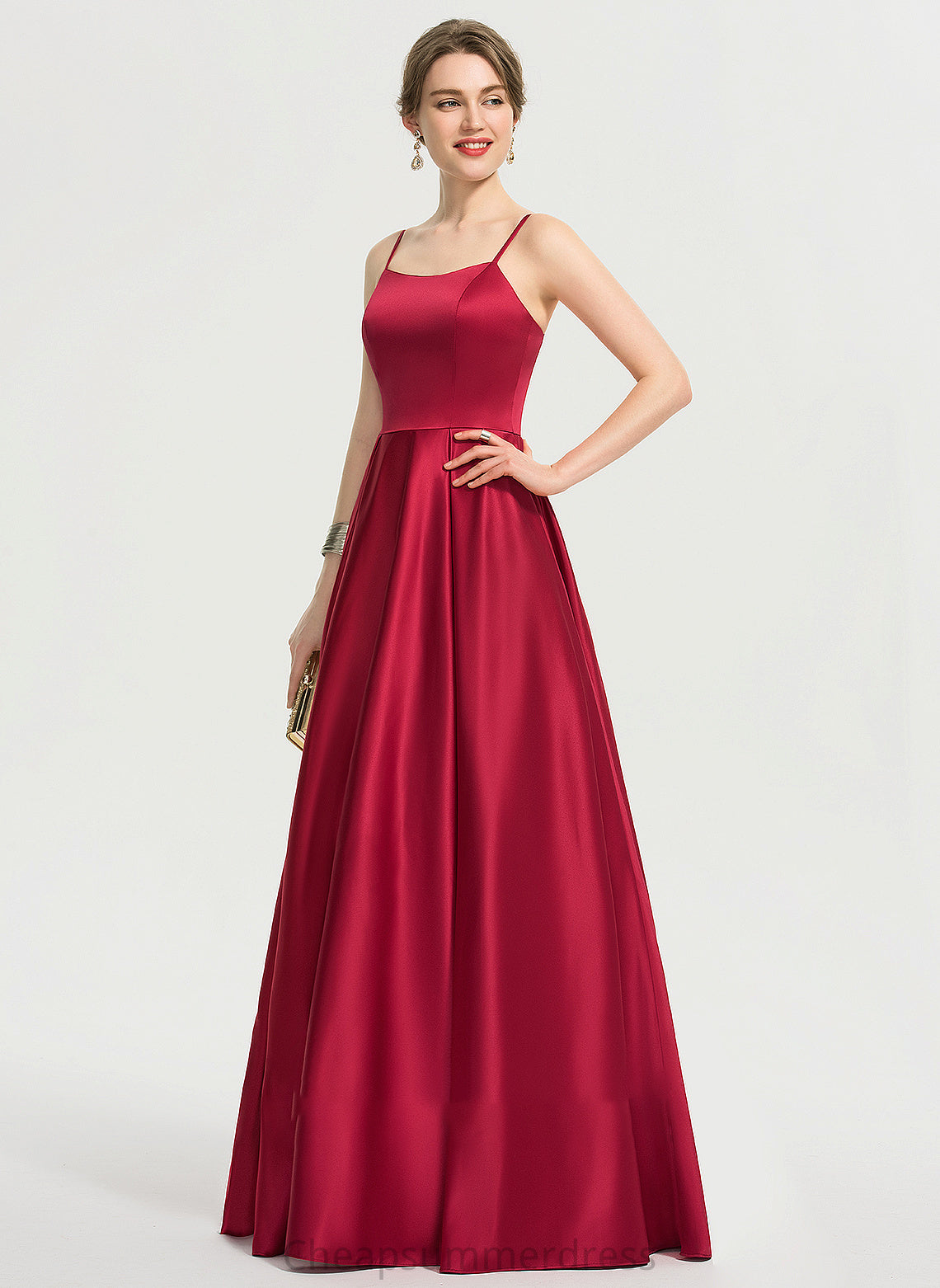 Neckline Destiney Floor-Length Square Satin Prom Dresses A-Line