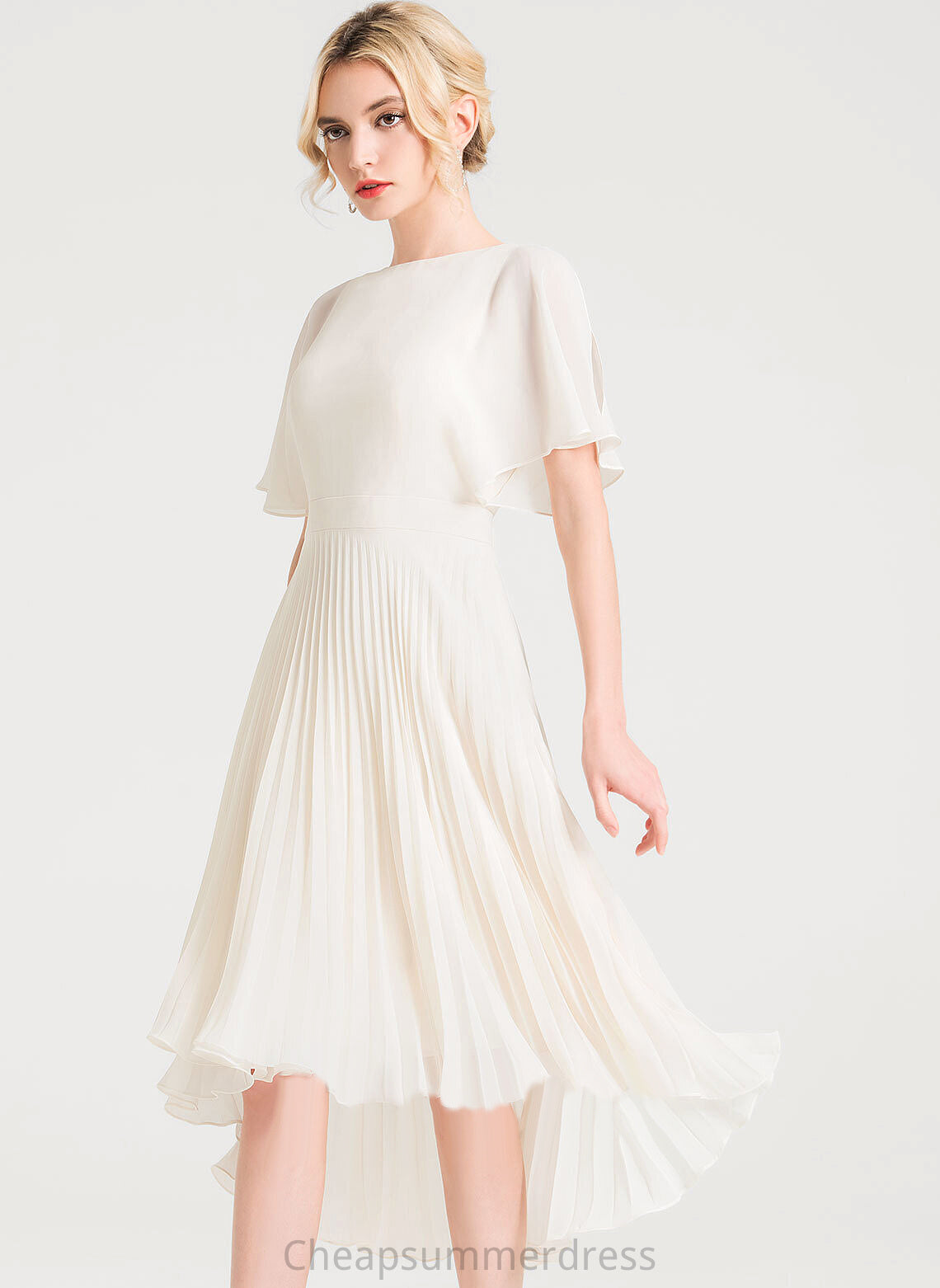 Pleated Wedding Scoop With A-Line Logan Chiffon Asymmetrical Dress Wedding Dresses