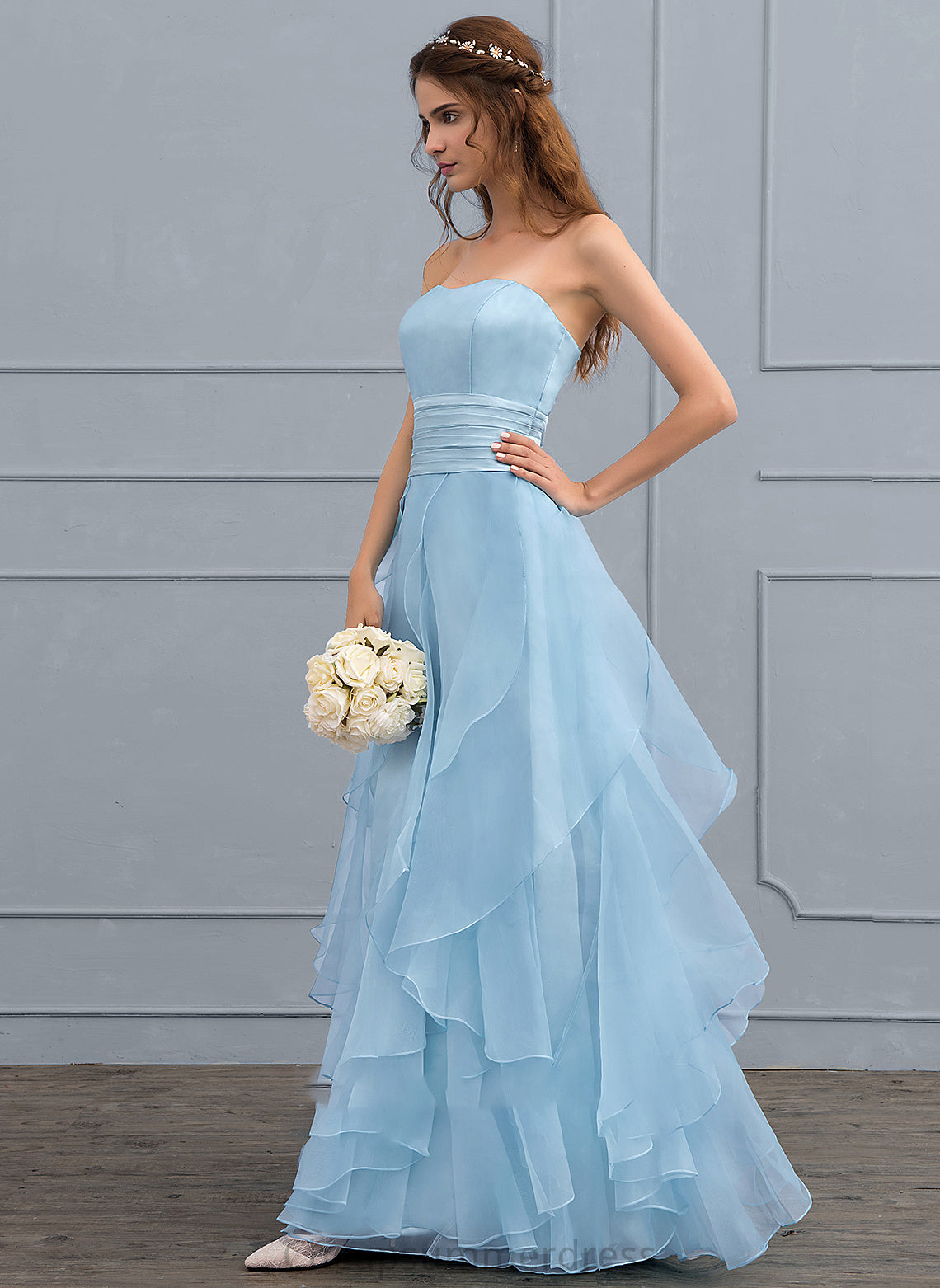 Wedding Dresses Floor-Length Dress Organza Nyla With A-Line Sweetheart Cascading Wedding Ruffles