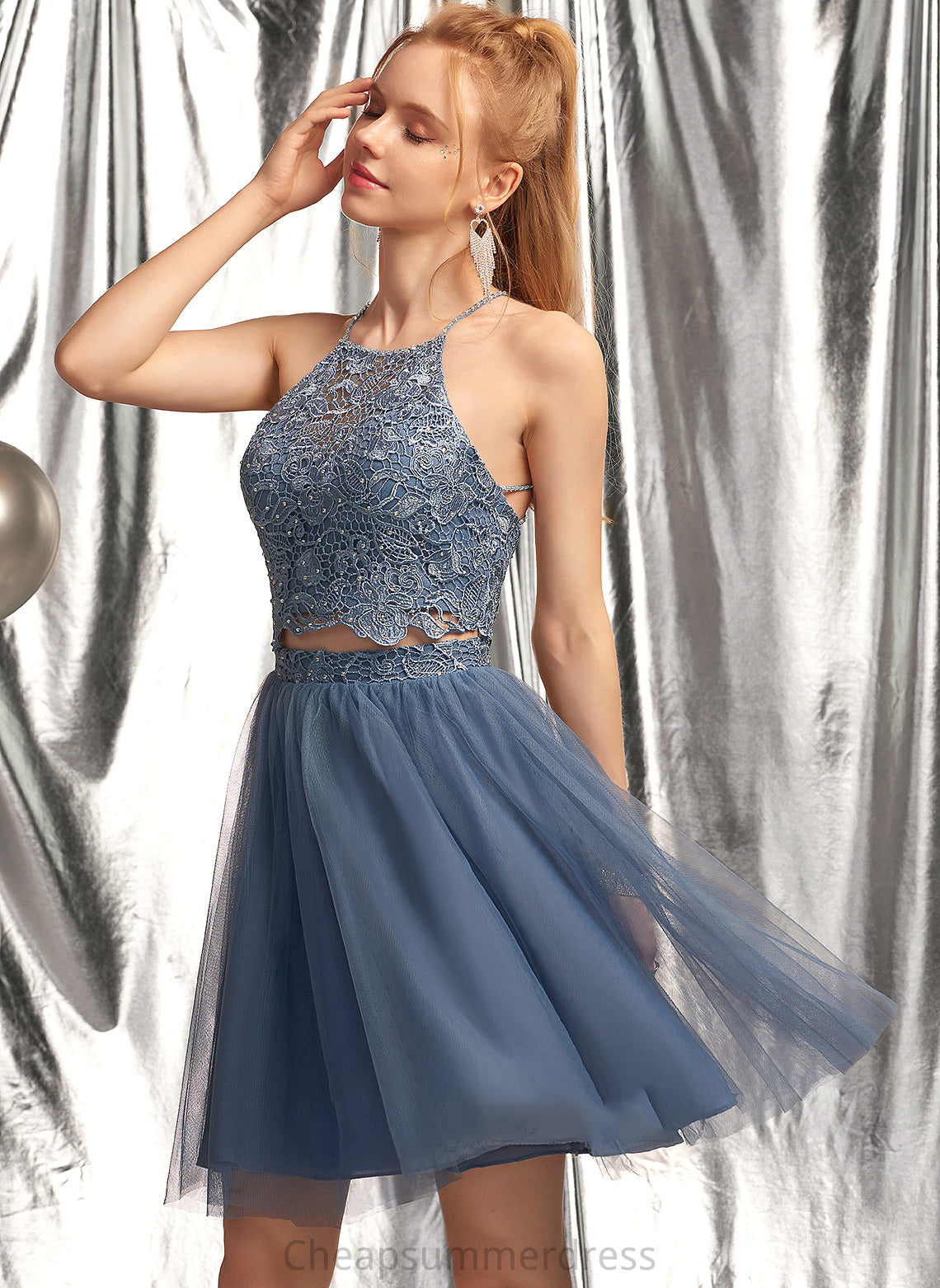 Prom Dresses Tulle With A-Line Sequins Short/Mini Scoop Neck Beading Payten