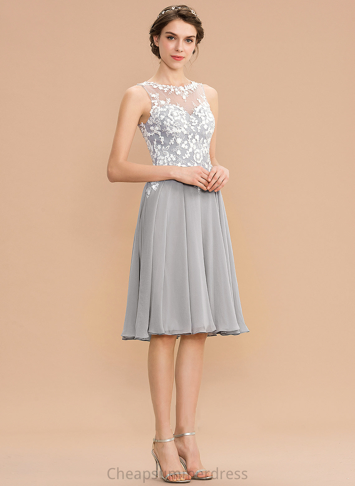 Knee-Length ScoopNeck Silhouette Neckline Length Straps Fabric Lace A-Line Abbigail A-Line/Princess Scoop