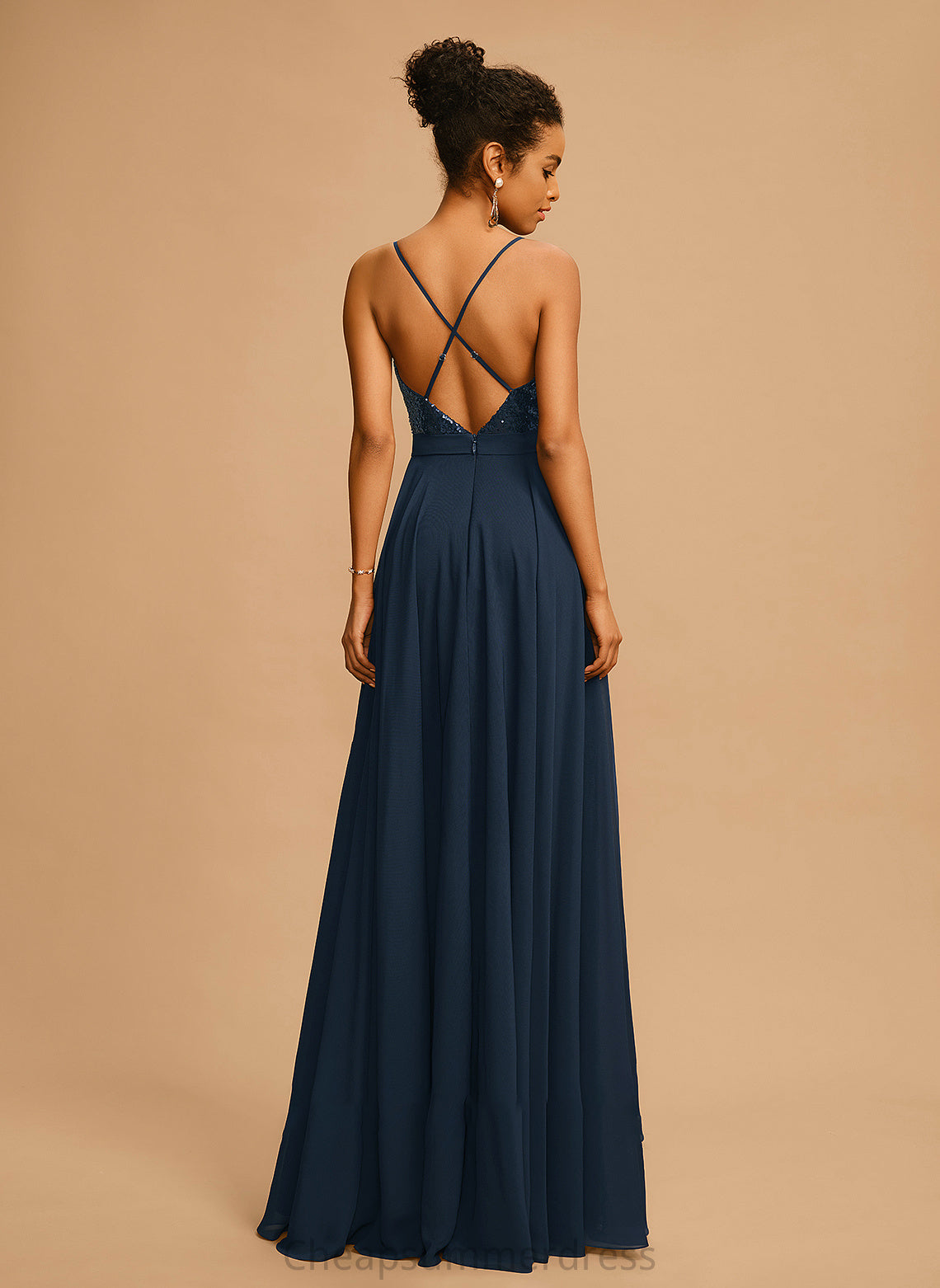 A-Line Prom Dresses With V-neck Floor-Length Chiffon Sequins Francesca