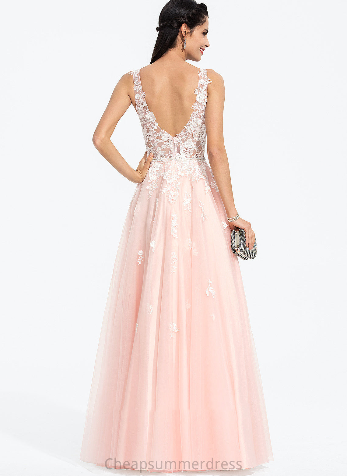 Beading Sequins Prom Dresses Tulle Ball-Gown/Princess With Sarah Floor-Length V-neck