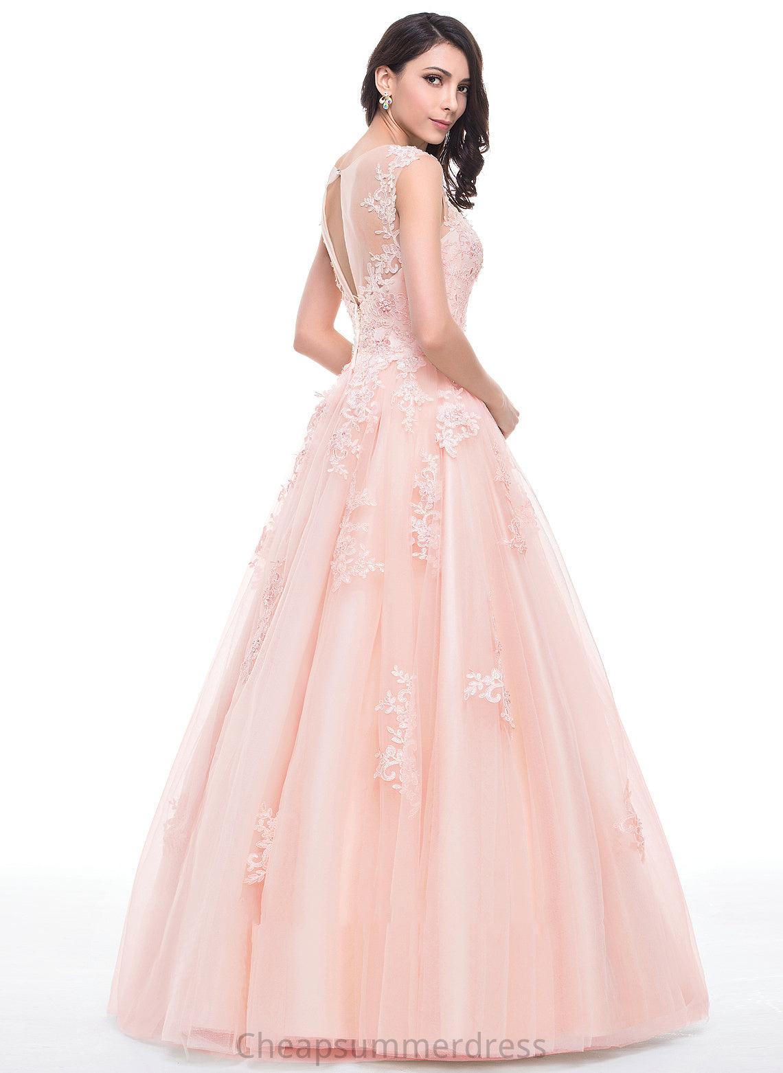 Lace Appliques Prom Dresses Floor-Length With Tulle Ball-Gown/Princess Scoop Beading Sequins Carleigh Neck