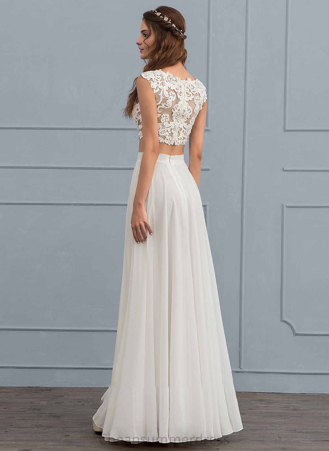 Sequins Floor-Length Neck Dress With Beading Wedding Scoop Jane A-Line Wedding Dresses Chiffon