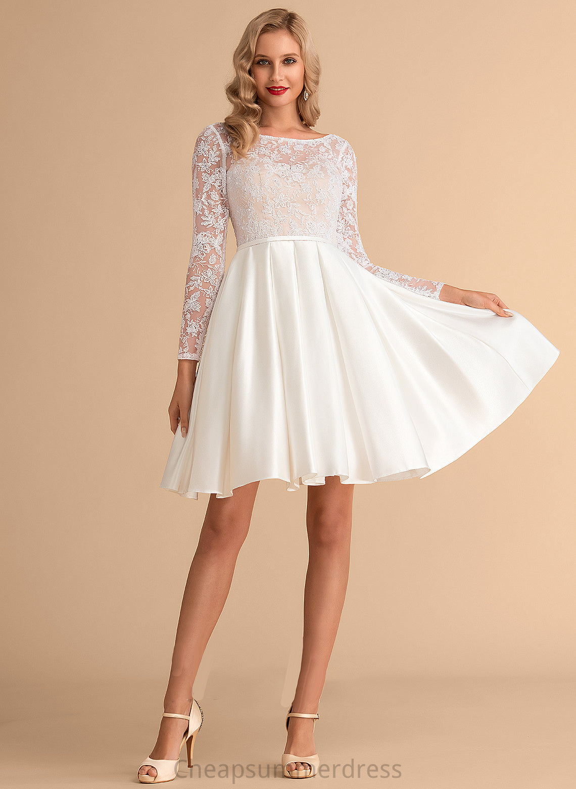 Satin Dress Linda Wedding Neck Knee-Length Scoop Lace Wedding Dresses Ball-Gown/Princess
