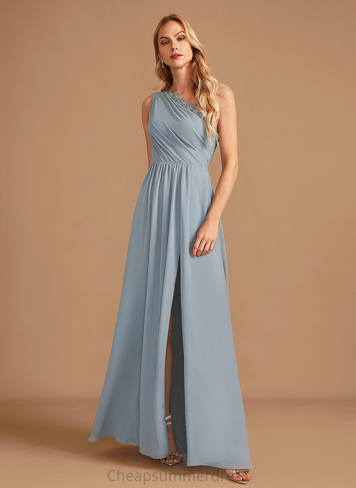 One-Shoulder Embellishment A-Line Sequins Fabric Floor-Length Lace Neckline Silhouette Length Mavis A-Line/Princess