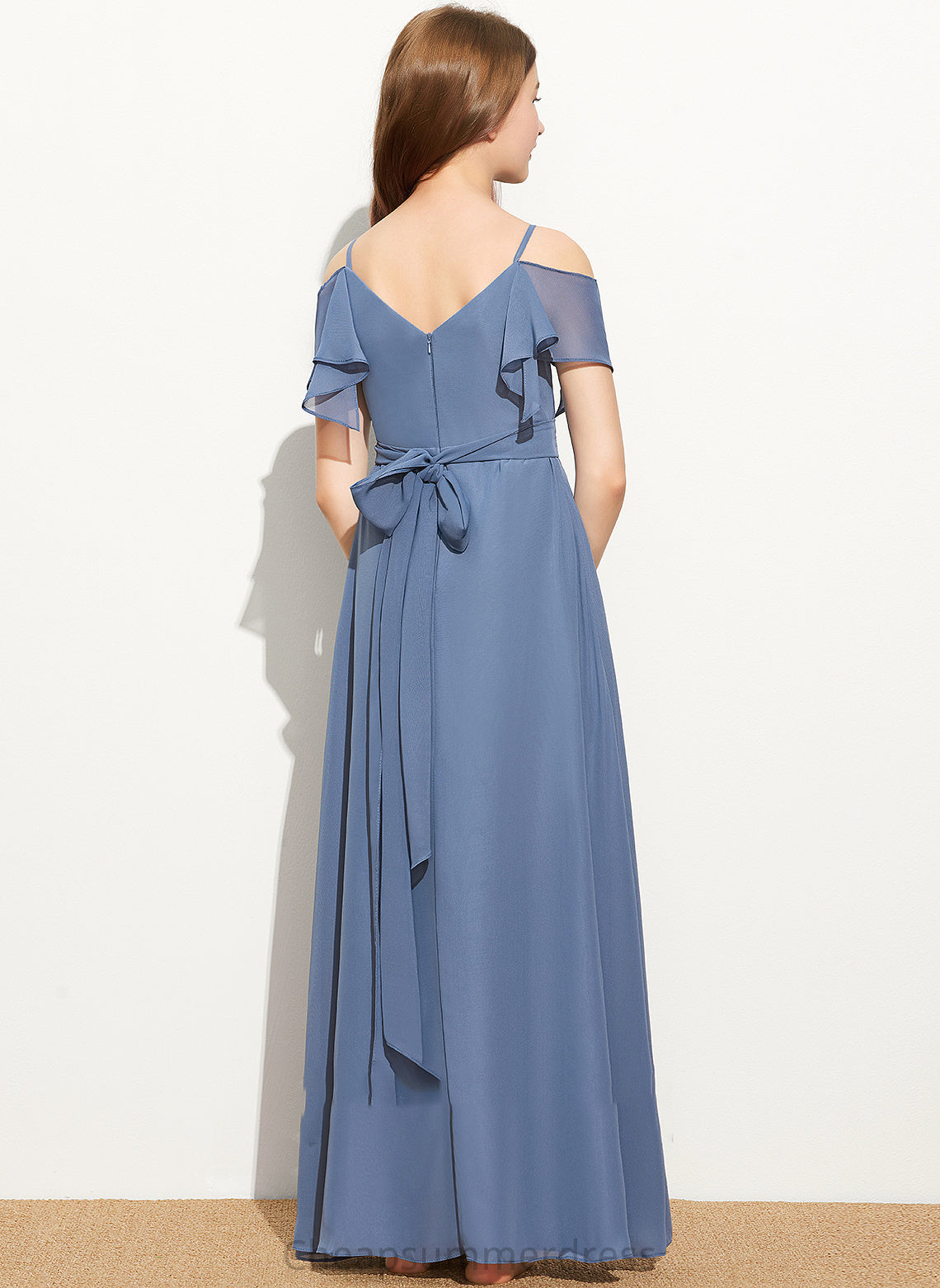 With Eileen Chiffon Ruffle Floor-Length A-Line Junior Bridesmaid Dresses Bow(s) Off-the-Shoulder