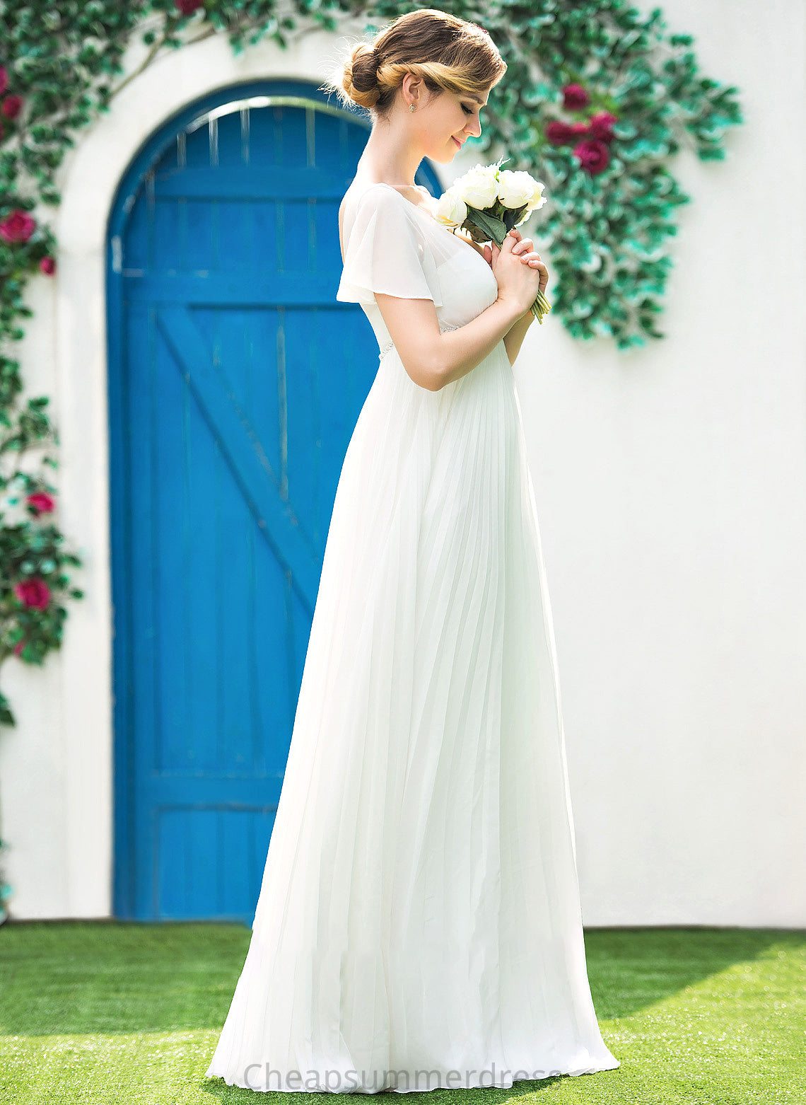 Kailyn With Wedding Dresses Wedding Chiffon Dress Floor-Length Beading V-neck Pleated Empire