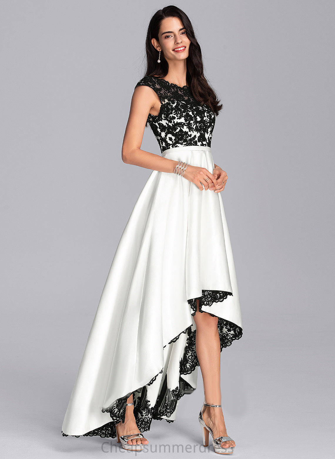 Dress Asymmetrical Scoop Illusion Wedding A-Line Winifred Lace Wedding Dresses Satin