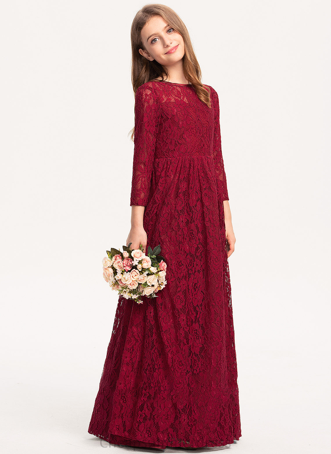 Lace A-Line Junior Bridesmaid Dresses Maia Floor-Length Scoop Neck