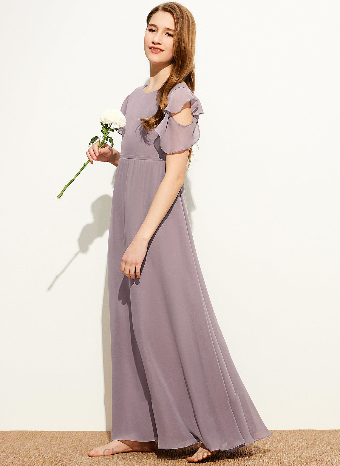 With Cascading Junior Bridesmaid Dresses Ruffles Justice A-Line Neck Floor-Length Scoop Chiffon