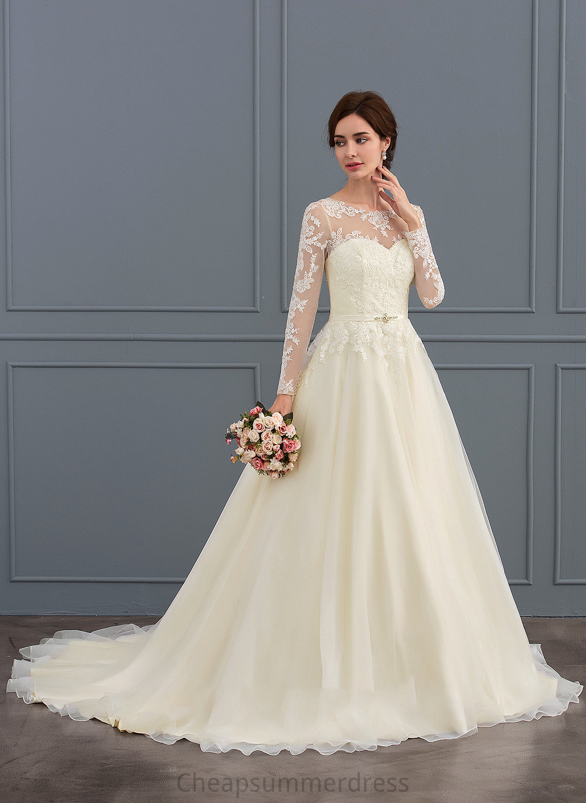 Dress Train Wedding Dresses Ball-Gown/Princess Beading Tulle Illusion With Wedding Sequins Lace Court Alana