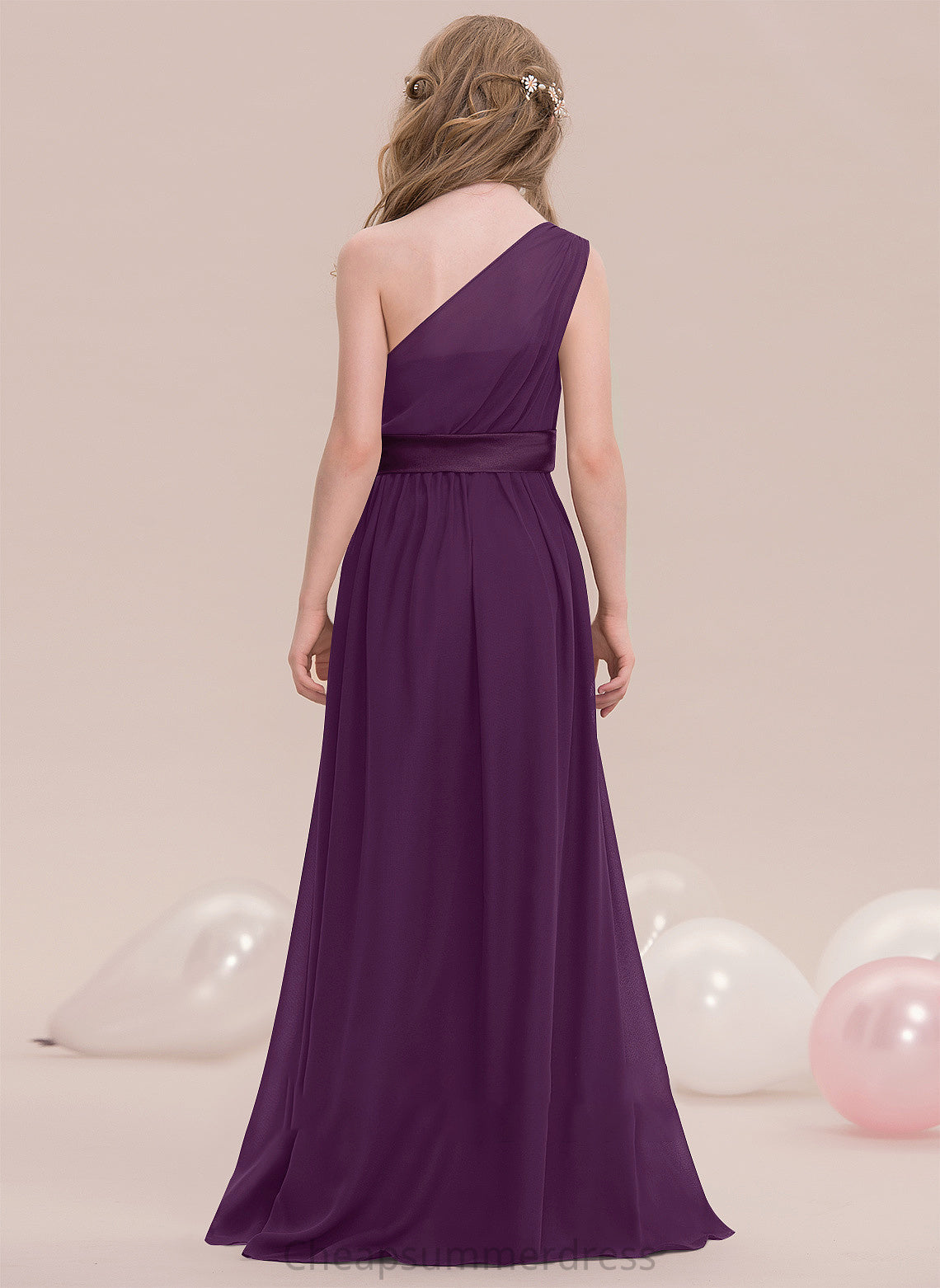 Adelyn Floor-Length One-Shoulder A-Line Ruffle Junior Bridesmaid Dresses With Chiffon
