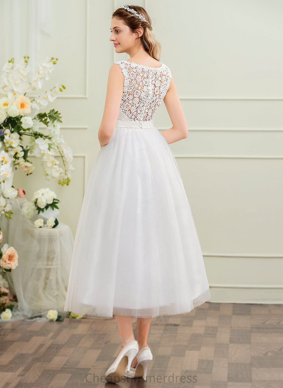 Dress With Ball-Gown/Princess Beading Emma Wedding Lace Tea-Length Tulle Wedding Dresses Satin Sequins