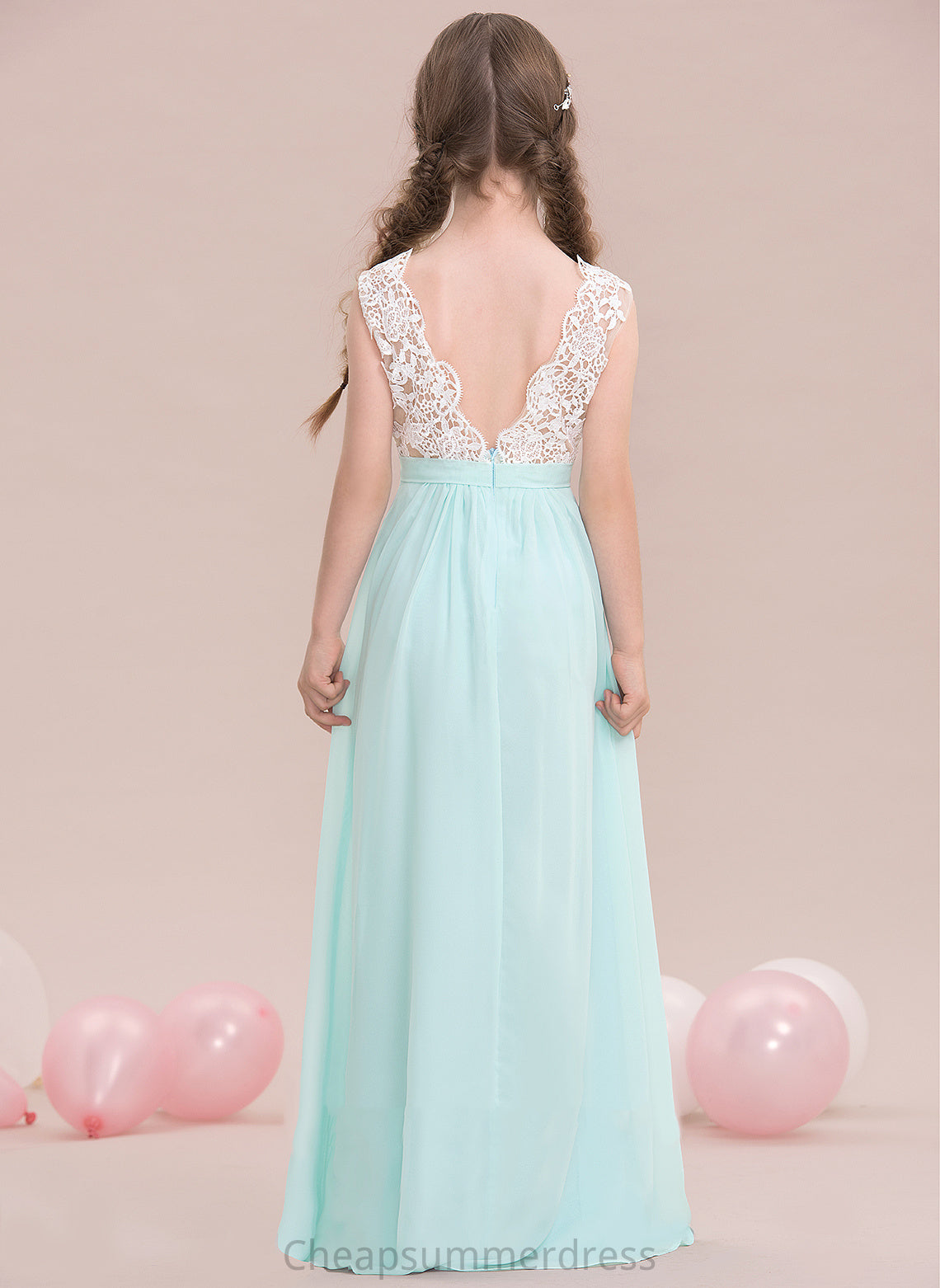 A-Line Junior Bridesmaid Dresses Michelle V-neck Floor-Length Chiffon