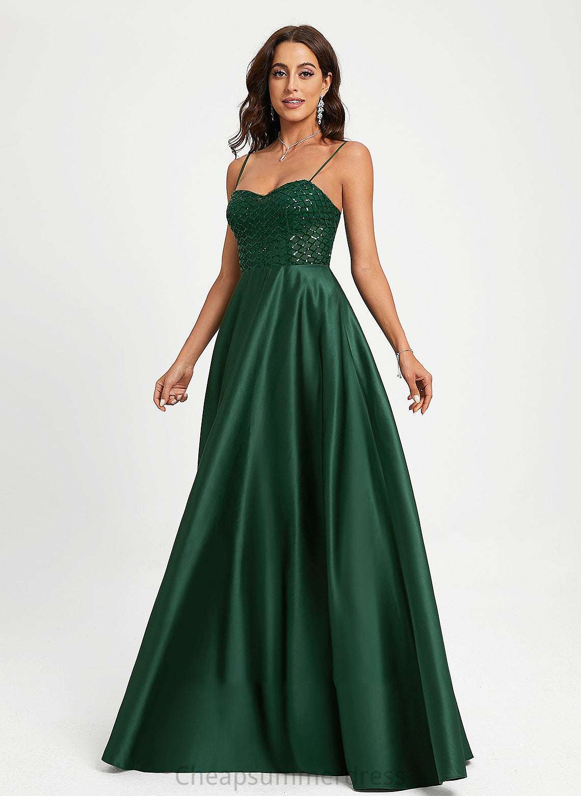 Sequins Sweetheart Satin With Kinsley Floor-Length A-Line Prom Dresses