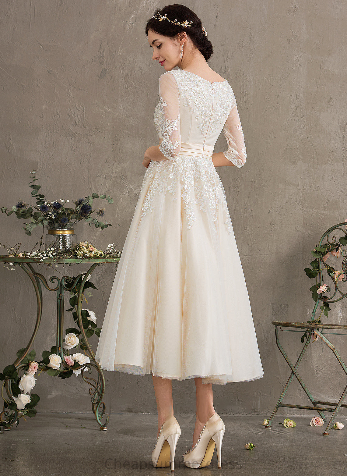 Dress Tulle V-neck Wedding Tea-Length Aryanna Wedding Dresses Ball-Gown/Princess