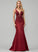 With Sequins Train Satin Trumpet/Mermaid V-neck Beading Lace Prom Dresses Laura Sweep