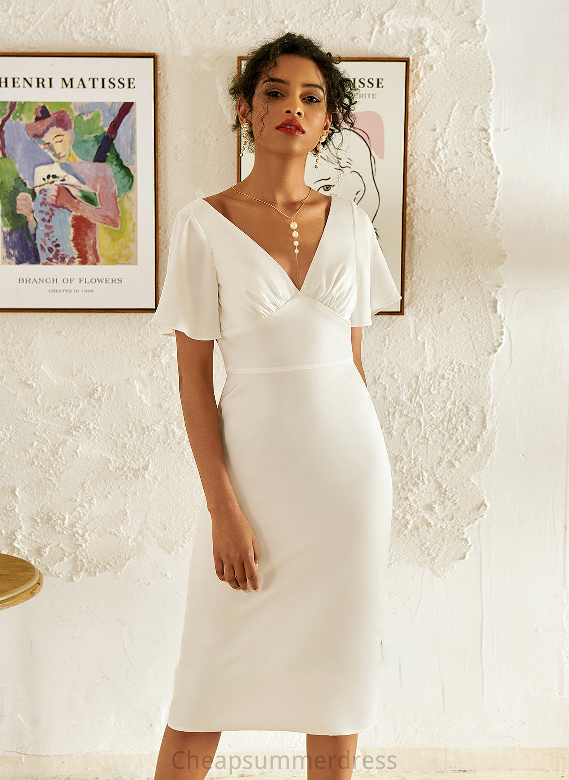 V-neck Wedding Dresses Wedding Sheath/Column Dress Hannah Knee-Length