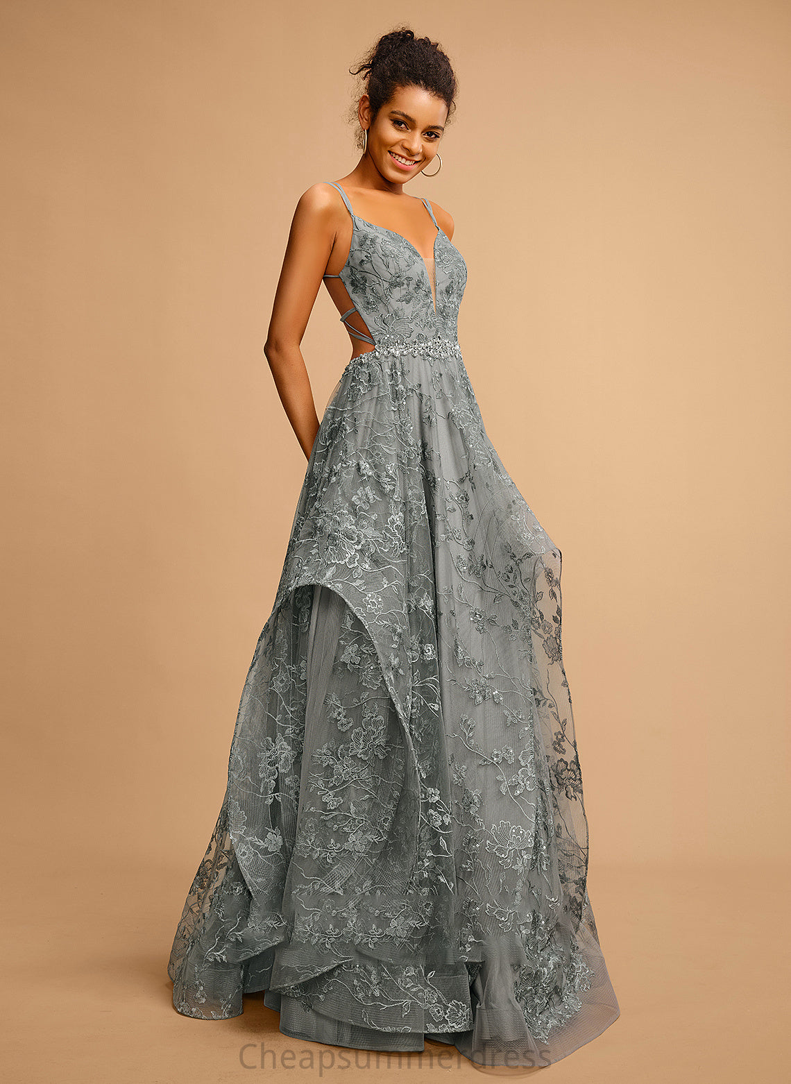 Tulle Prom Dresses Floor-Length Ball-Gown/Princess V-neck Michaelia