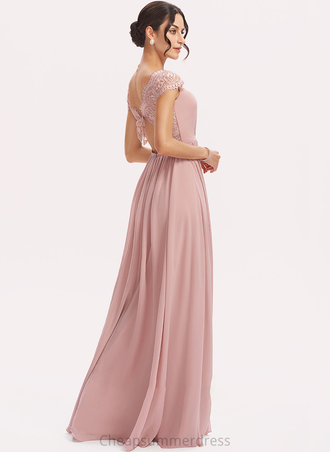 Neckline A-Line Length Lace Embellishment Floor-Length Fabric V-neck Silhouette Yadira Floor Length A-Line/Princess