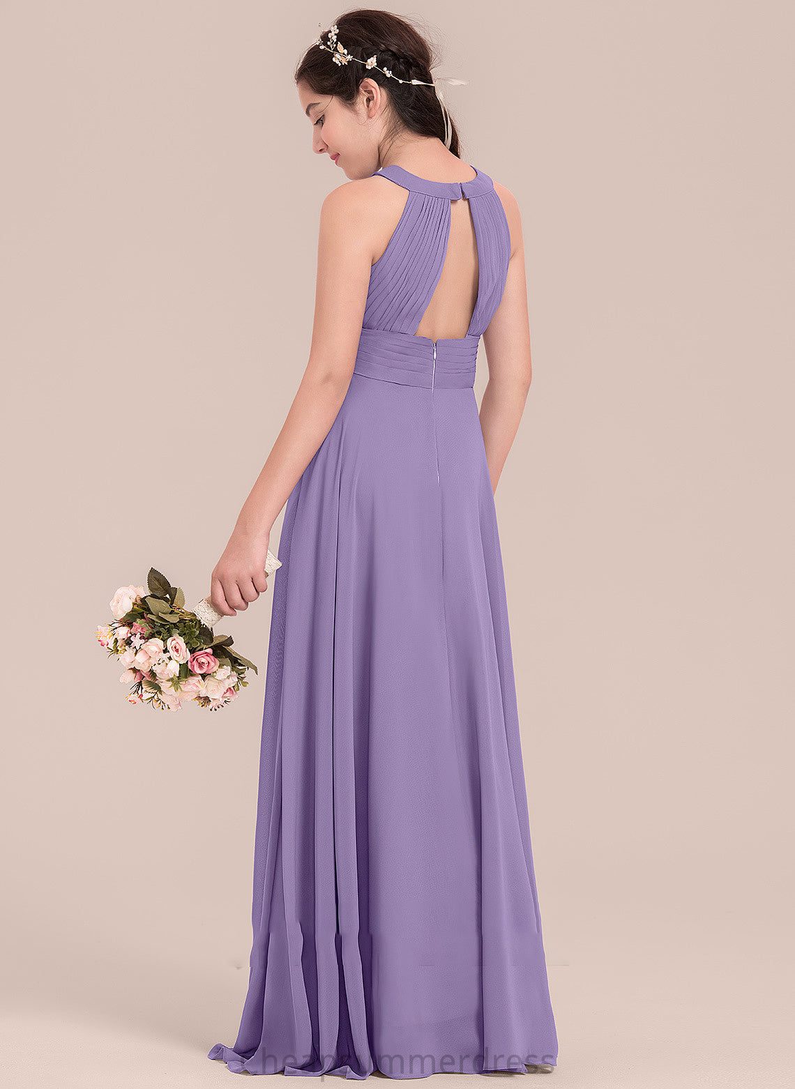Scoop Neck Chiffon Ruffle With A-Line Junior Bridesmaid Dresses Floor-Length Maggie