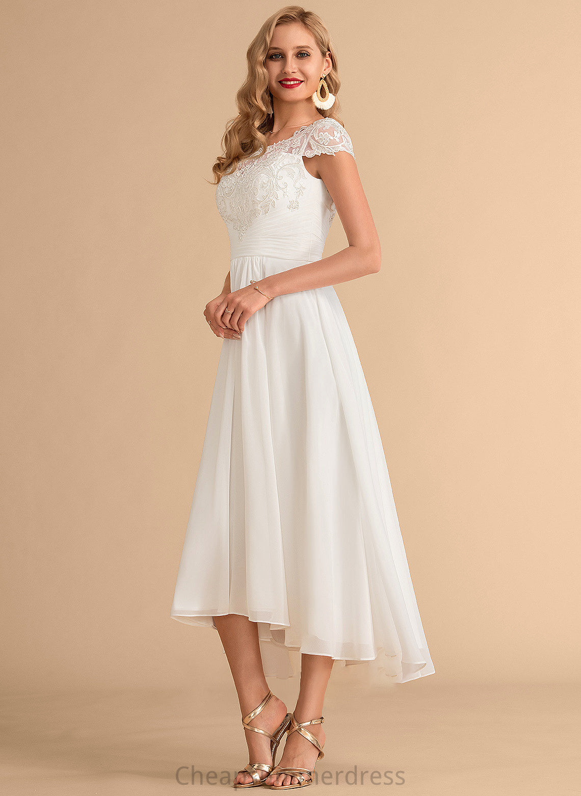 Alma Scoop Neck A-Line Chiffon Wedding Dresses Dress Wedding Asymmetrical