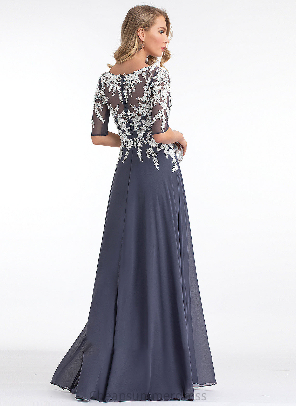 Chiffon A-Line Front With Sequins V-neck Keyla Floor-Length Prom Dresses Split