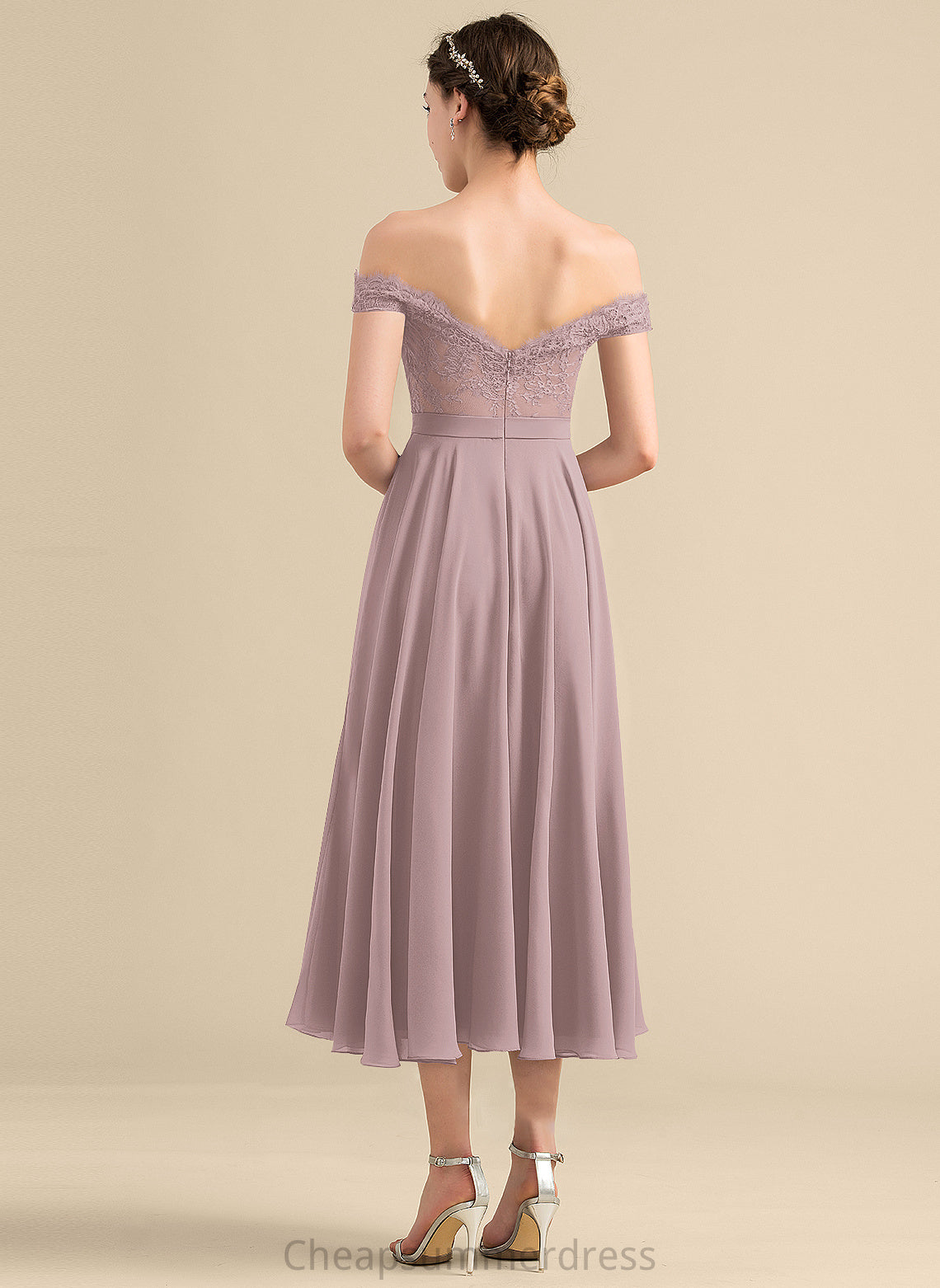 Fabric Tea-Length A-Line Beading Embellishment Off-the-Shoulder Length Neckline Silhouette Sequins Sloane Floor Length
