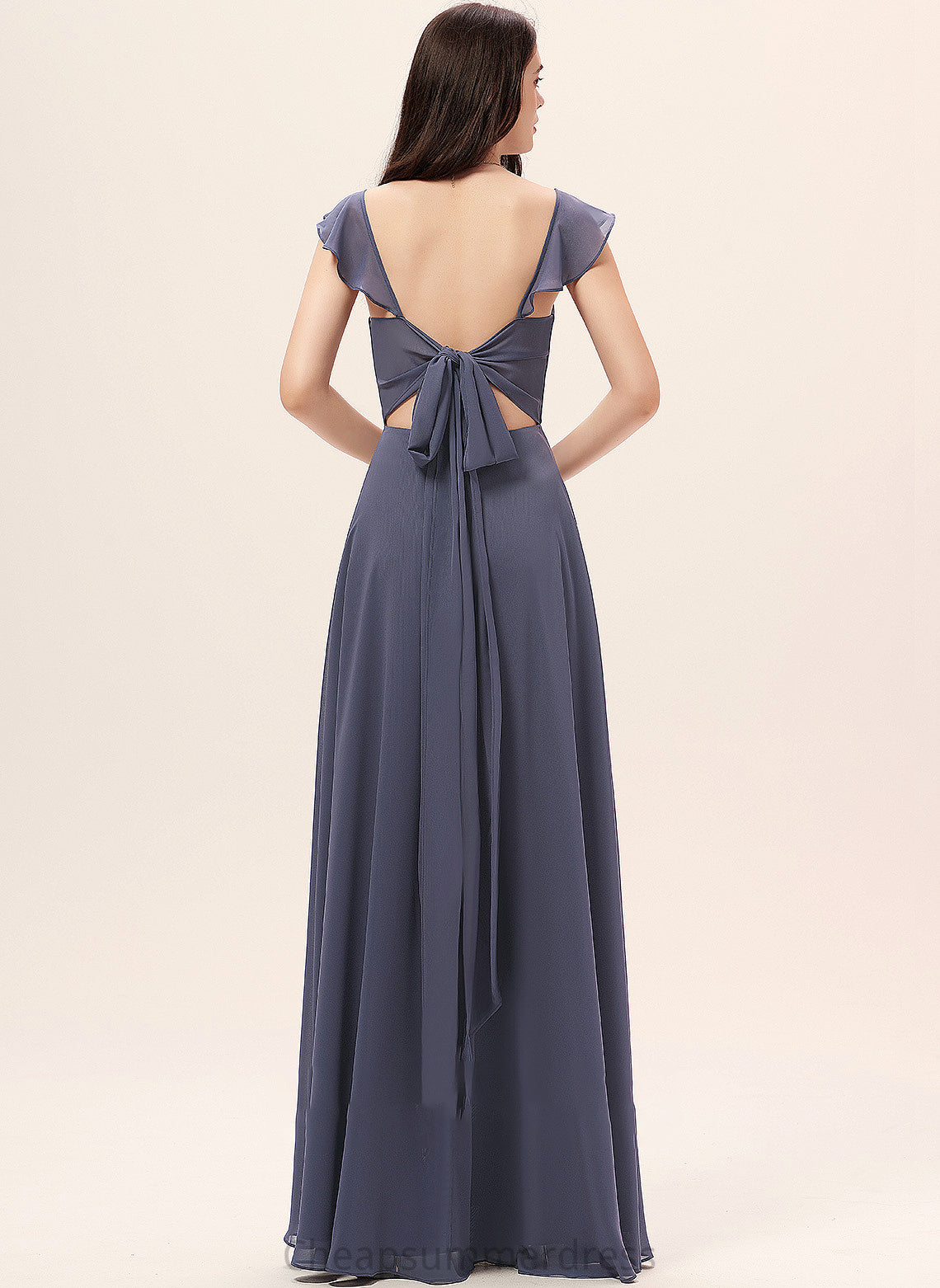 A-Line V-neck SplitFront Length Neckline Floor-Length Silhouette Embellishment Fabric Haleigh Natural Waist Sleeveless