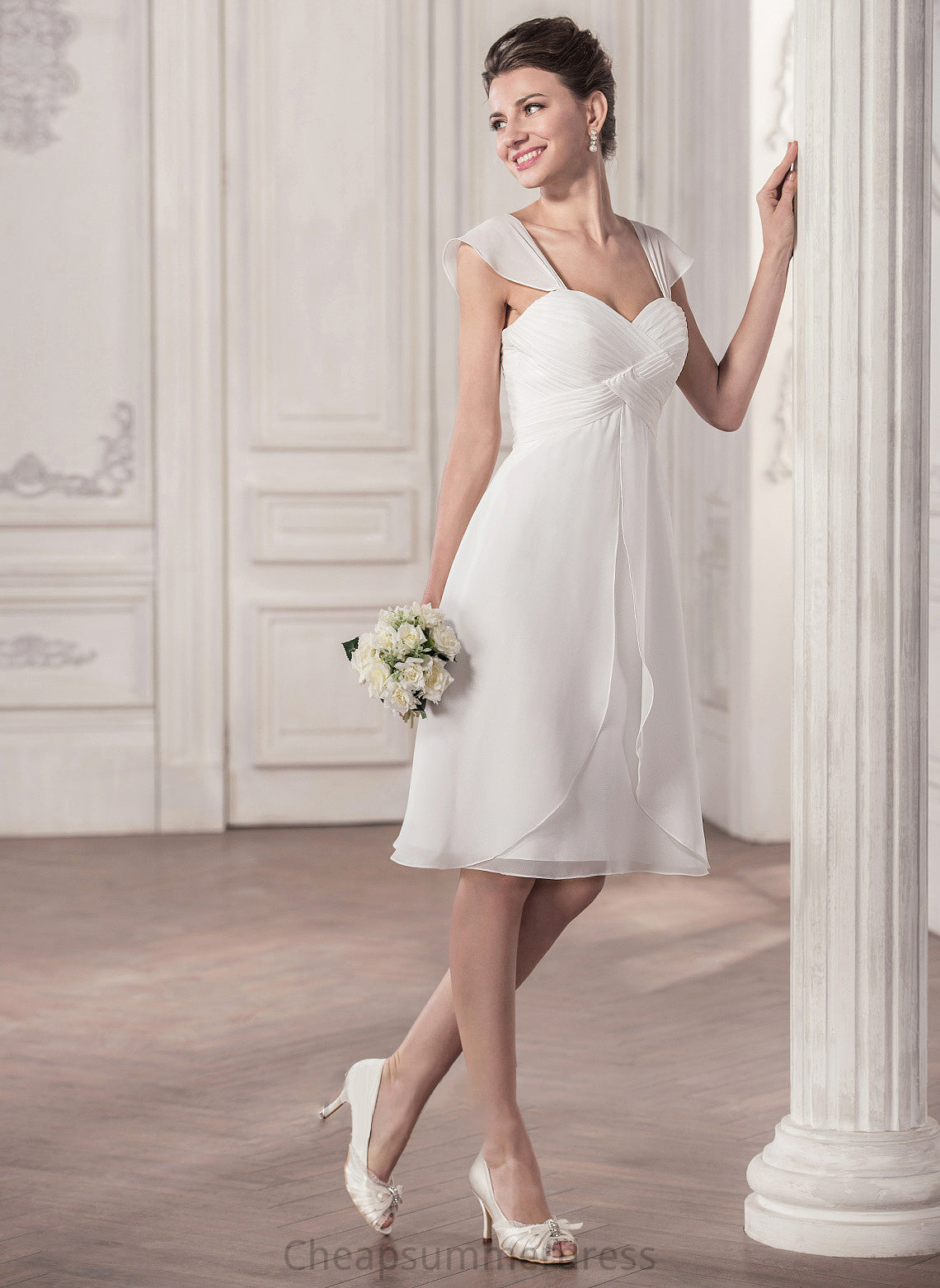 Wedding Wedding Dresses Phoebe Sweetheart Chiffon Ruffle Dress With Knee-Length A-Line