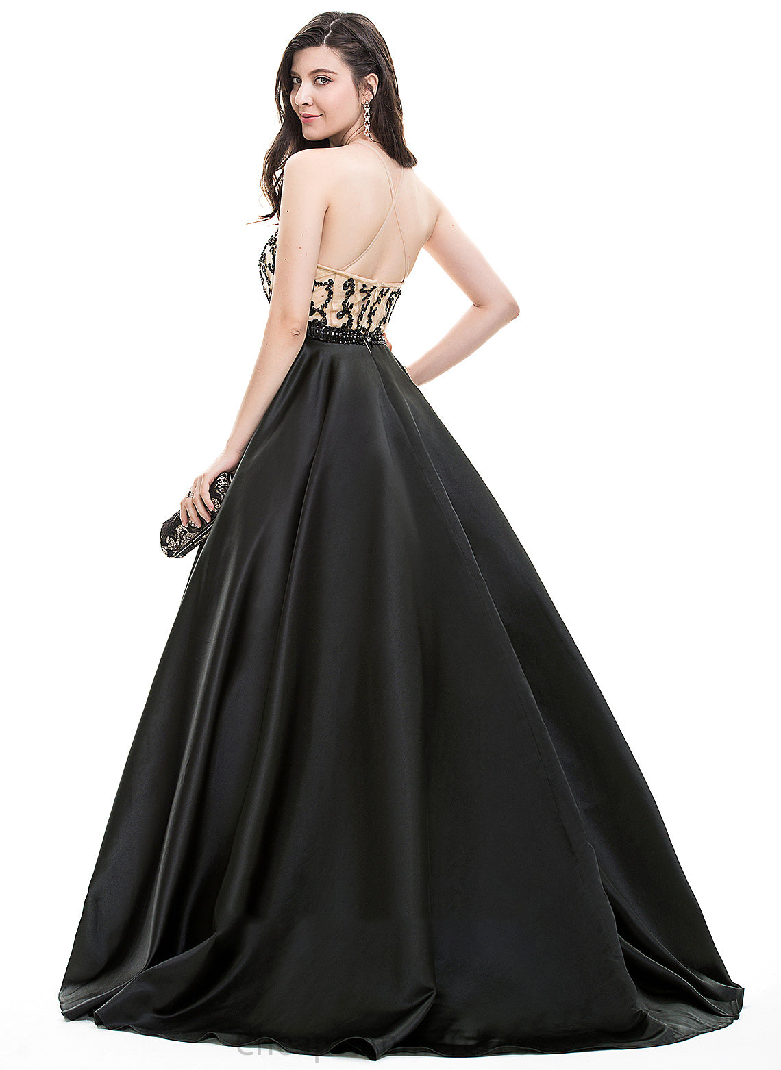 Neck Scoop With Train Beading Sequins Ball-Gown/Princess Prom Dresses Satin Ruby Sweep